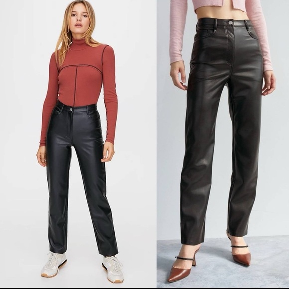 Wilfred Aritzia Melina High Rise Vegan Leather Straight Leg Pants Black Size 4 - Picture 1 of 12